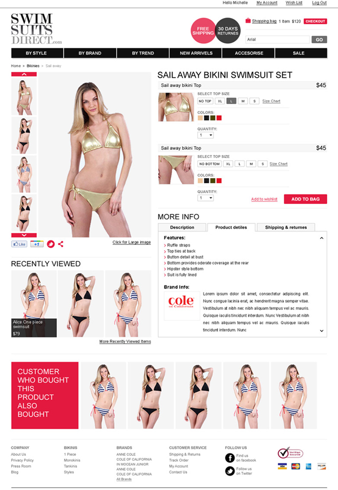 Swimsuit Direct / Product Page / mix & match sale / Social promotions /  see your last choices, to make the right decision!